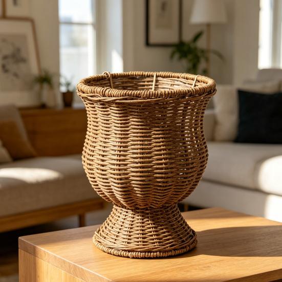 Faux Rattan Vase Handwoven Boho Wicker Basket Modern Farmhouse Decorative Flower Pot for Dining Table Centerpiece Bedroom Indoor Office Decor