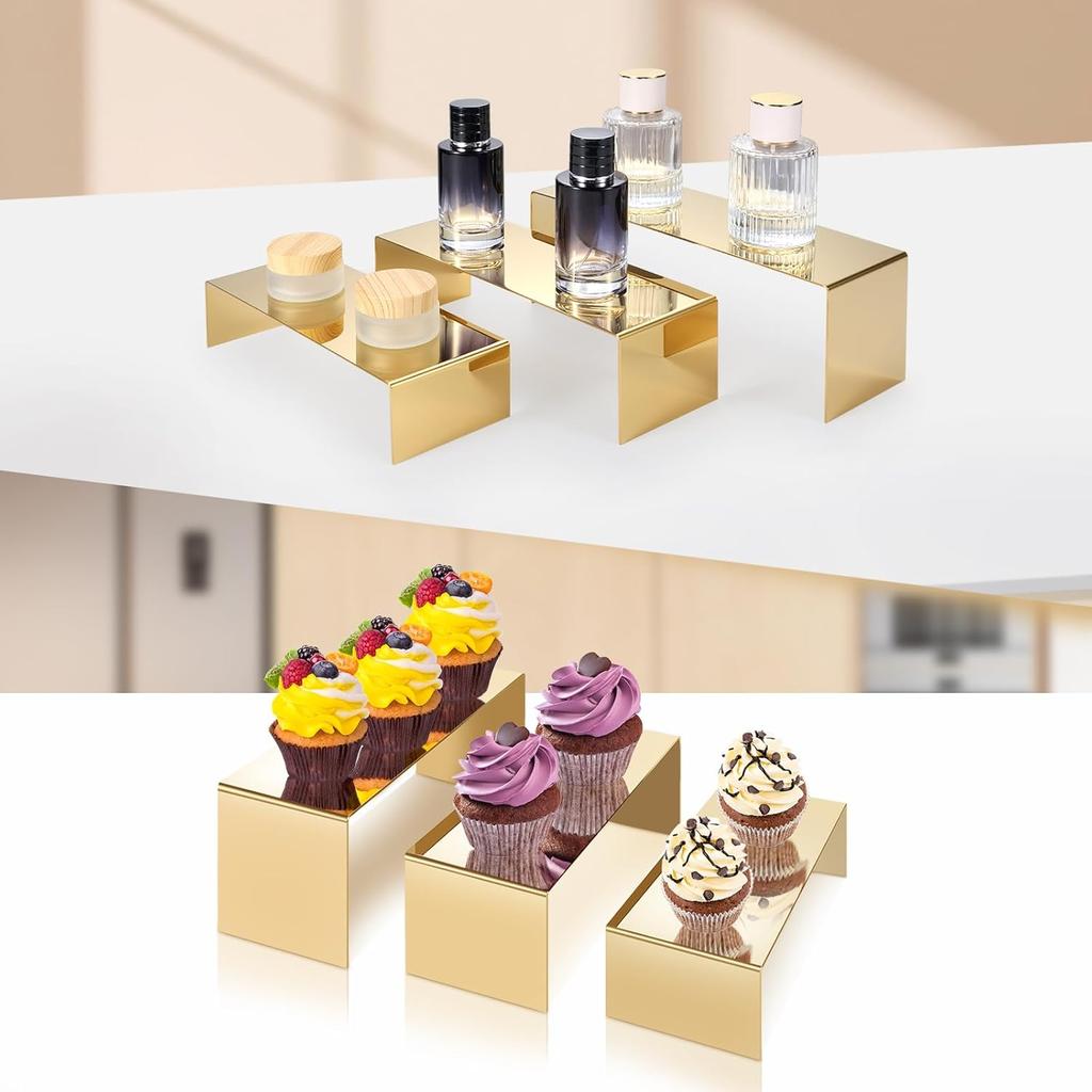 Purse Display Stand, 3 Pcs Large Gold Stainless Steel Display Risers, Gold Risers Display Stands, Large Gold Perfume Stand Display for Jewelry Shoe