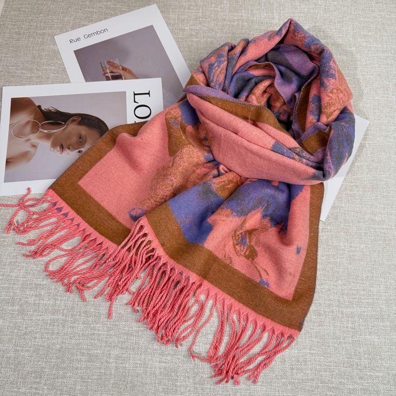 

Elegant Ethnic Style Double-Sided Scarf – Women s Soft, Thick, Warm Shawl for Autumn & Winter 200cm with Tassels
