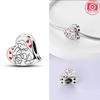 Original Charms Copper Plated Happy Family Parent-Child Heart Beads Fit Bracelets For Women Jewelry Making Gifts