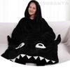 Women's Winter Wearable Blanket - Thick, Hooded, Long Sleeves, Long Length, with Pockets, Fluffy Shark Design, Unisex, Warm (Black, Free Size)