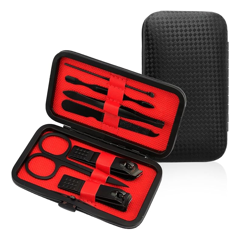 Manicure Kit Stocking Stuffers for Men Teen, Manicure Set, Nail Clippers Kit, 7 Pcs Manicure Pedicure Kit, Black Nail Care Kit Easter Valentines чёрный