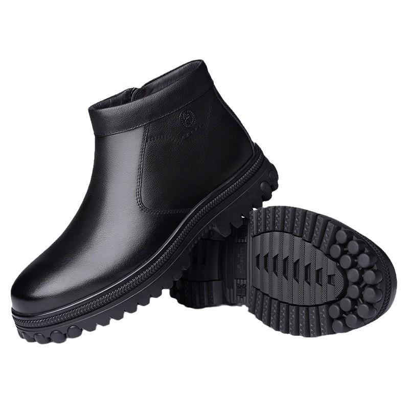 Old Man's Head New Cotton Shoes Men's Pure Wool High-top Shoes Genuine Leather Thickened Sheepskin Integrated Large Cotton Shoes 61122