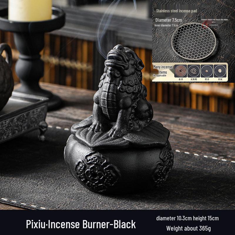 Zen Pagoda Ceramic Incense Burner - Aromatherapy Ornament for Office or Home, Black Pottery Holder for Sandalwood Incense.
