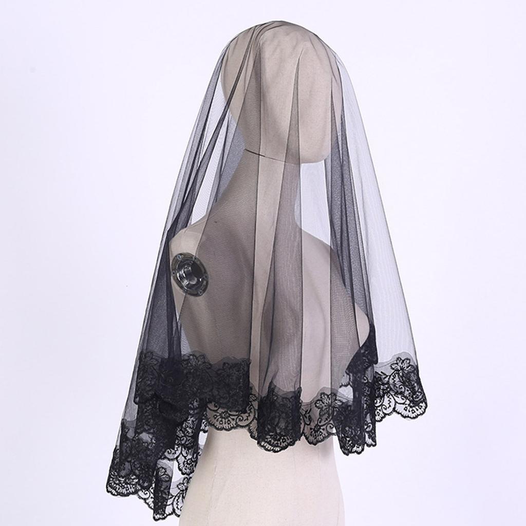 Dark Veil Blondeslør Hodedekker Bryllupshårtilbehør Svart Bryllupsslør Hodeskjerf Blonde Svart slør