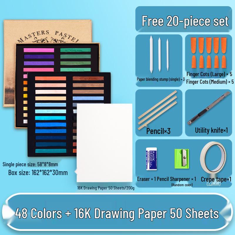 Mali Brand Pastel Chalk Set - 36 Colors Chalk Powder with Brushes for Beginners