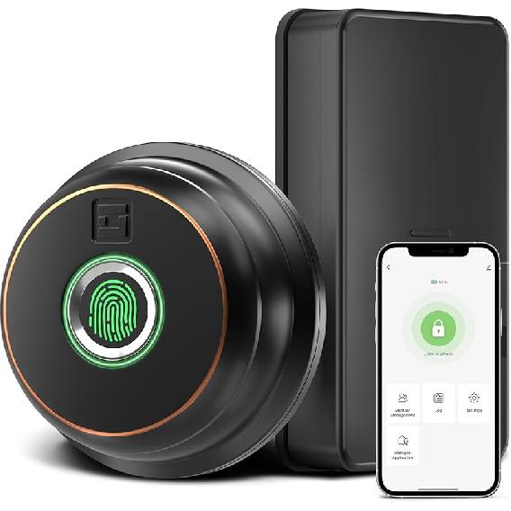 GeekTale Биометрический замок с отпечатком пальца и приложением, Бесключевой дверной замок, Умный замок для входной двери, Умный засов, Биометрический засов, Электронный матовый черный