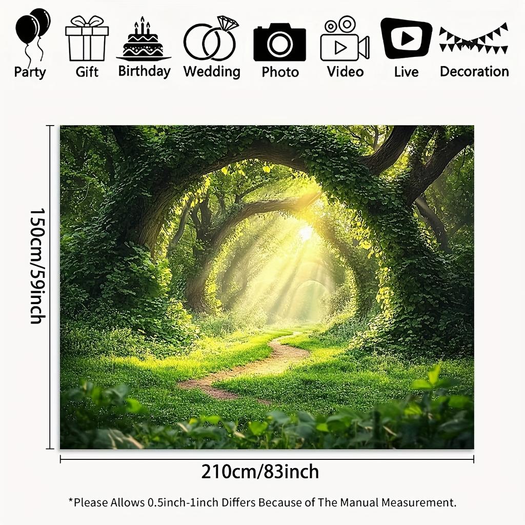 1 Packaging Magic Forest Photography Background Cloth - Mysterious Sunshine Mulan Trail and Thick Green Vine Arch