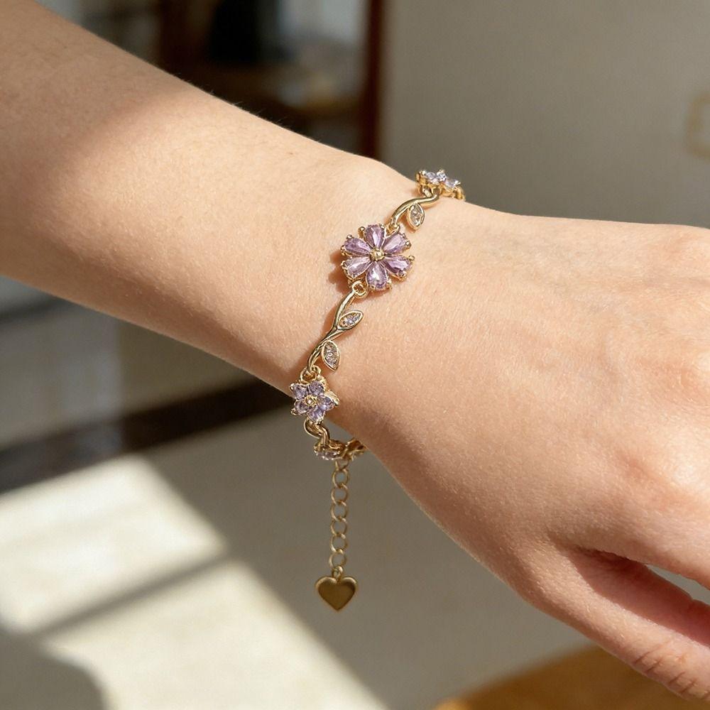 Five-petaled Flowers Zircon Bracelet Adjustable Crystal Bracelet New Floral Bracelet  for Women