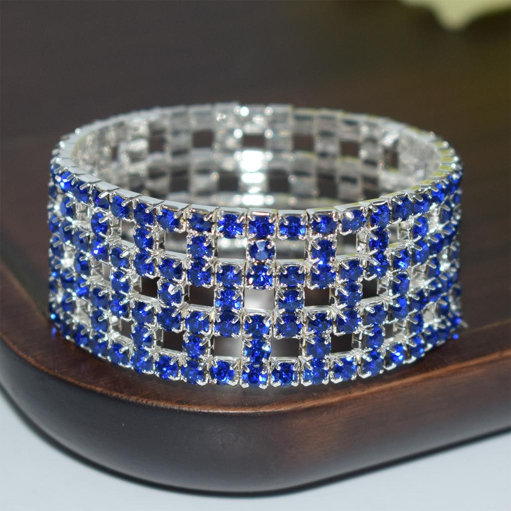 Europe and America Cross Border Fashion Multi-Layer Elastic Hollow Rubber Band Full Rhinestone Bracelet Exaggerated Wide Bangle