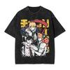 Funny Chainsaws Man Anime Vintage Washed Tshirts Men's Round Neck Short Sleeve Tops Monster 100%Cotton Summer Clothes