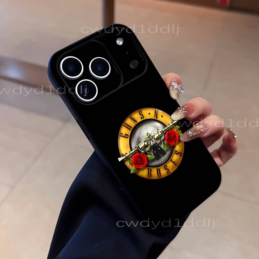 G-Guns N R-Roses Band For iPhone 17,16,15,11,12,14,13 Pro Max Mini XS,XR,7 Plus 16E Air Soft Black Dustproof Phone Case