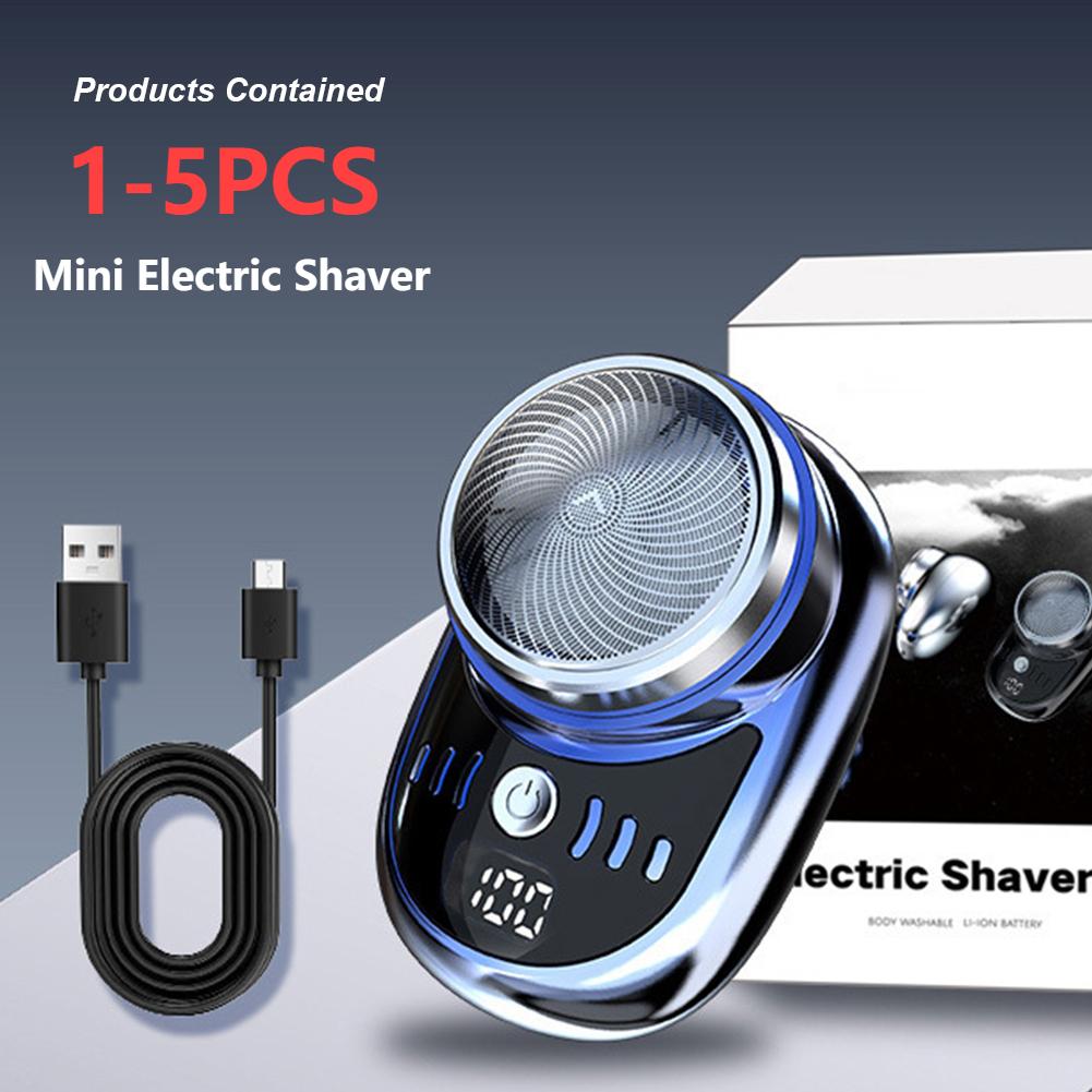 Men Mini Electric Travel Shaver with Digital Display Face Beard Trimmer Washable Rechargeable Shaver Pocket Size Portable Shaver