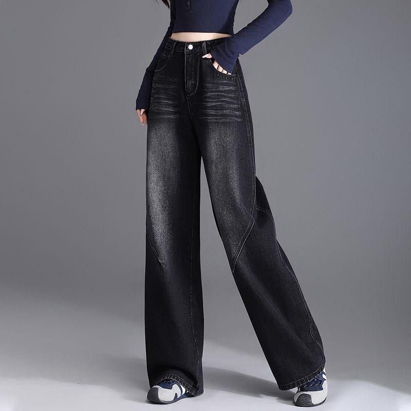 

Women s High Waist Velvet Straight Leg Jeans - 2025 Trendy Narrow-Wide Pants for Autumn & Winter L [55-60kg]
