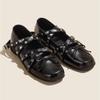 Fashion Flat Shoes for Women's Red Cross-strap Bow Pumps Women's 2025 Spring New Retro Shallow Mouth Rivet Ballet Flats Ladies Shoes