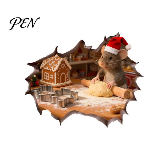 3D Christmas Mouse Sticker Hole Wall Sticker, Waterproof PVC Decal, Creative Festive Scene Easy Apply for Holiday Living Room And Bedroom Decor Art