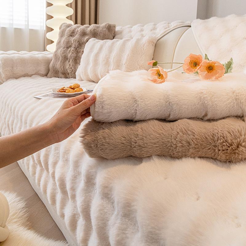 Winter New Sofa Cushion Plush Simple Modern Non-Slip Backrest Thickened Plush Thermal Leather Sofa Cover Towel Winter