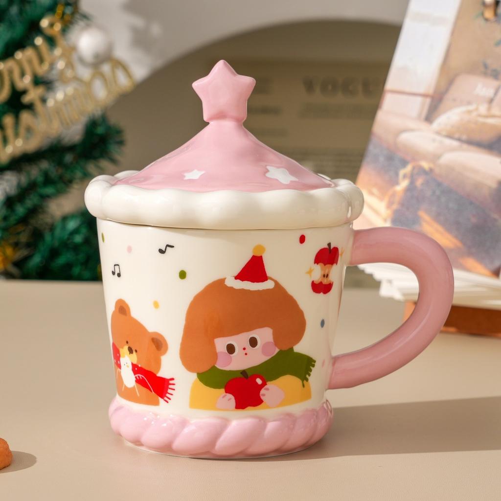 Christmas New Product Mug Gift Box Set with Lid, High-value Water Cup, Couple Large-capacity Ceramic Cup Small Gift.