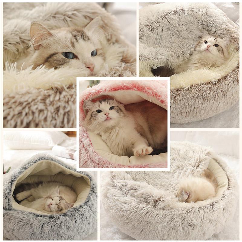 Winter Pet Cat Bed Round Long Plush Cat Warm Bed House Soft Pet Basket Sleep Bag For Small Dogs Cats Washable Kennel Sofa