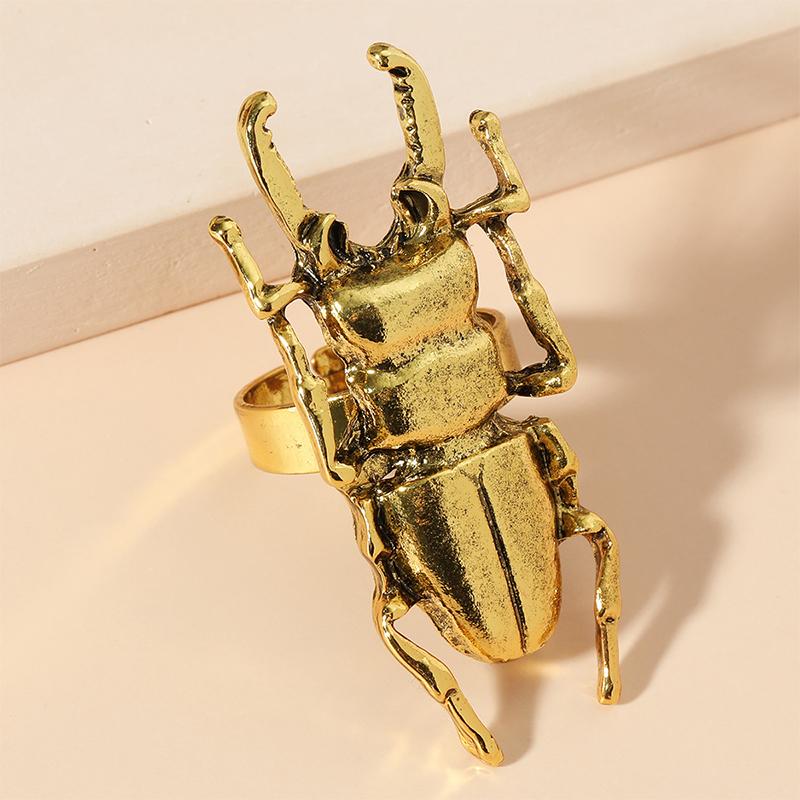 Retro Opening Insect Ring Metal Cicada And Beetle Animal Ring Women'S Trend Jewelry Accessories