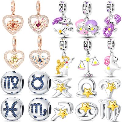 Set Original de Cobre Doce Signos del Zodíaco Dibujos Animados Tauro Géminis Estrella Corazón Colgante Cuentas Ajuste Pulsera Diy Cumpleaños Regalo para Mujer