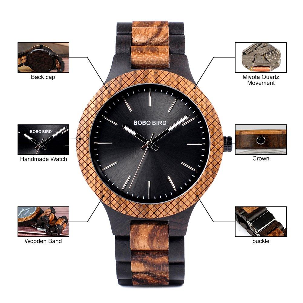 BOBO BIRD D30-1 Men's Bamboo Wood Watch with Japanese Quartz Movement, Analog, Vintage and Retro Design