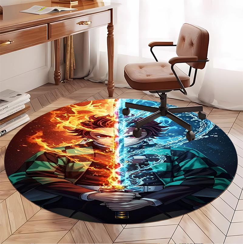 Demon Slayer Pattern Round Rug, Indoor/Outdoor Mat, for Picnic, Gameroom, Bedroom, Office, Living Room, Home Decor Carpet, Birthday Gift