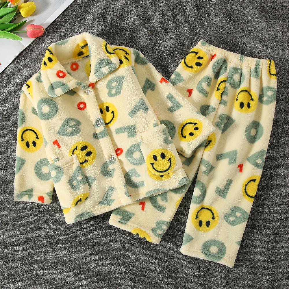 Girls' Pajamas Long Sleeve Flannel Children's Pajamas Autumn Winter Coral Fleece Boys' Baby Kids' Homewear Set
