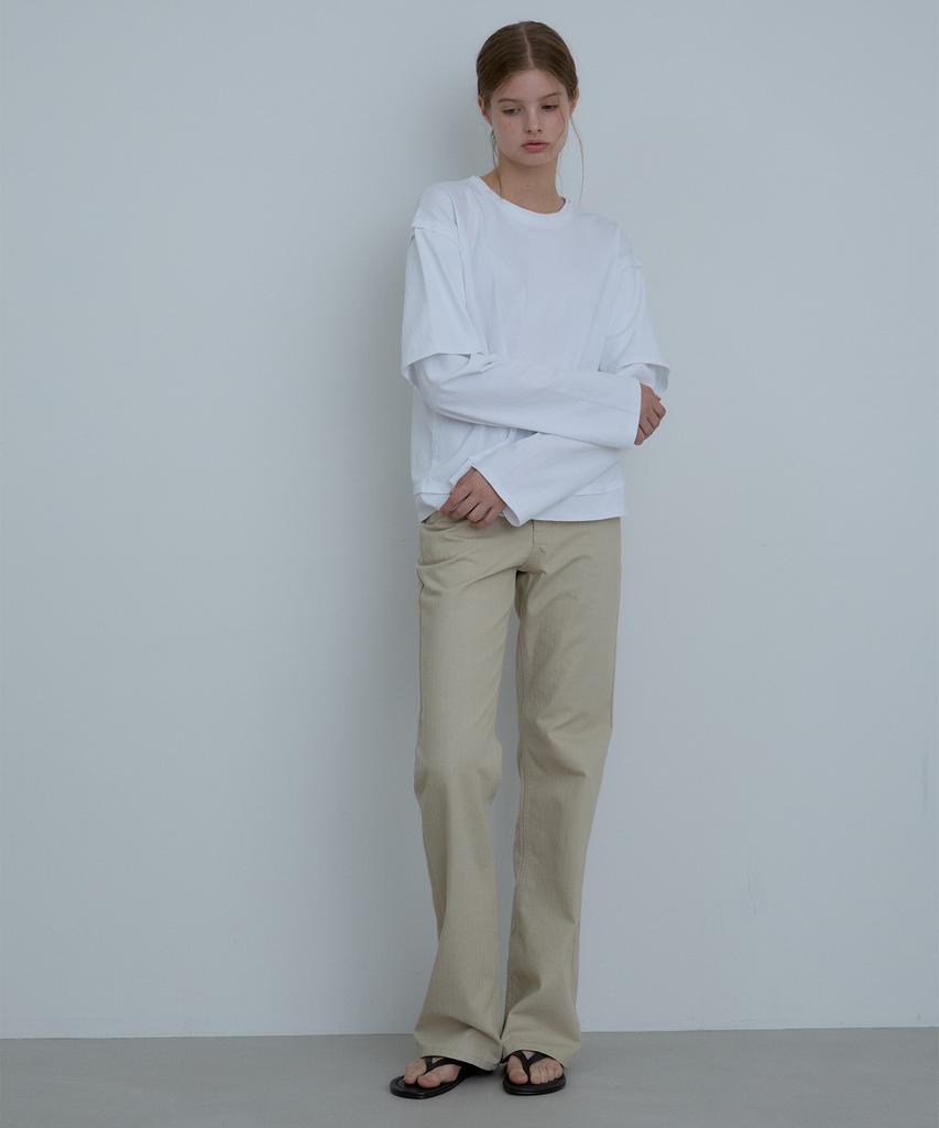 CCOMA Cmj36 Sand Herringbone Flare Pants