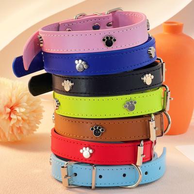 Pet Paw Print PU Leather Collar with Metal Decor for Small and Medium Dogs and Cats