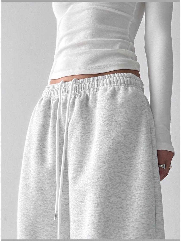 Women's High-Waist Classic Sports Sweatpants - Spring/Autumn 2025, Slimming Loose Fit, Straight Wide Leg Long Pants.
