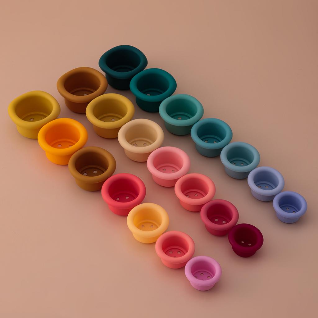 Color Kids 1Set Silicone Hourglass Stacking Cup Montessori Teether Chew Toy Baby Sensory Bath Toy 0-36 M BPA Free Educational