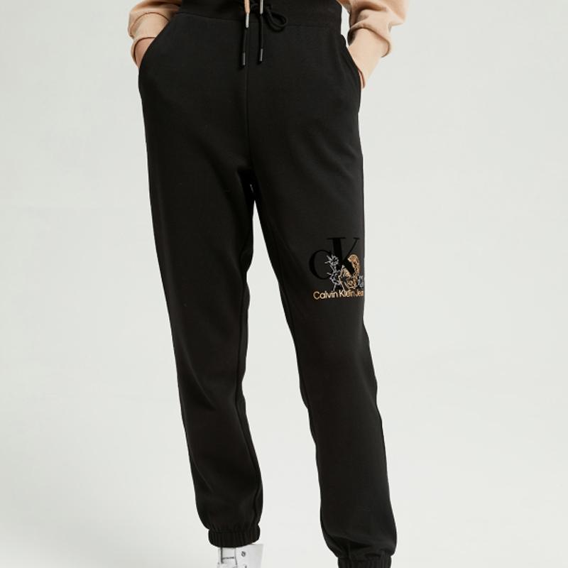 Calvin Klein Letter Print Drawstring Waist Cuff Pants Women Bottoms Black J217941-BEH