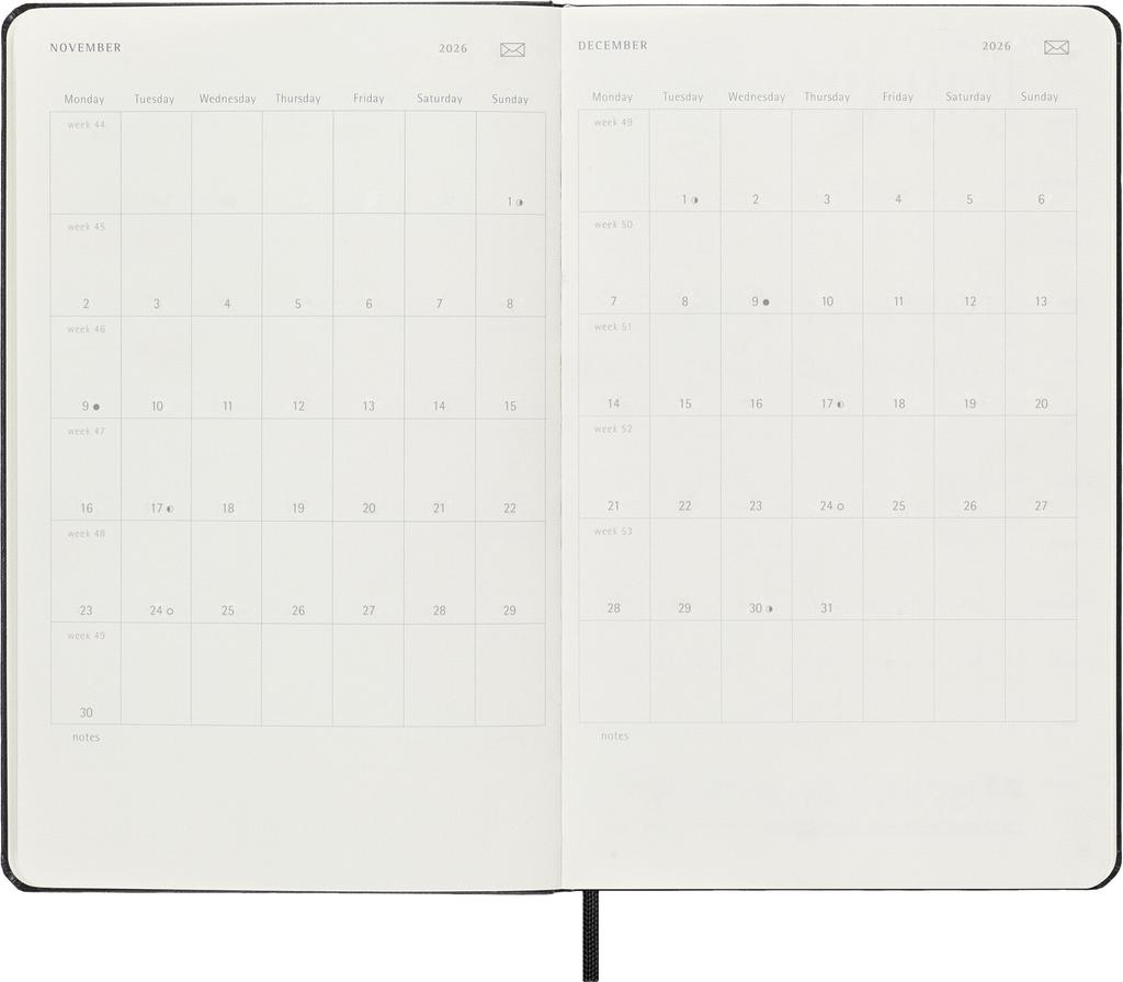 Moleskine 2026 Smart Diary, 12-Month Weekly Planner, January Start, Hardcover, Large (13cm X 21cm), Black, SMDHB12WN3Y26