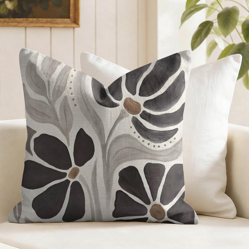 Classic Modern Flowers Cushion Cover Eco Linen Pillow Case DoubleSided Print Breathable Durable Zipper Home Decor Gift