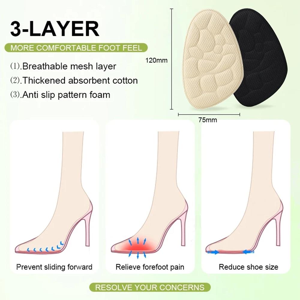 Durable Sponge High Heel Shoes Insole Soft Lightweight Forefoot Cushion Shock-absorbing Women Shoe Pad Daily Use