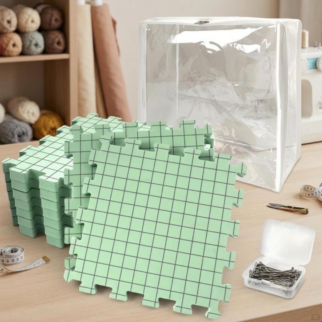 9 Pieces Blocking Mats with TPins Aligned Grid Interlocking FirmDensity Knitting