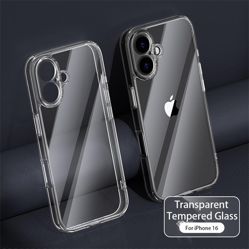 

Роскошный прозрачный чехол из закаленного стекла для iPhone 16 15 14 12 13 11 Pro X XS Max XR 7 8 Plus SE Прозрачная противоударная жесткая задняя крышка For iPhone 16