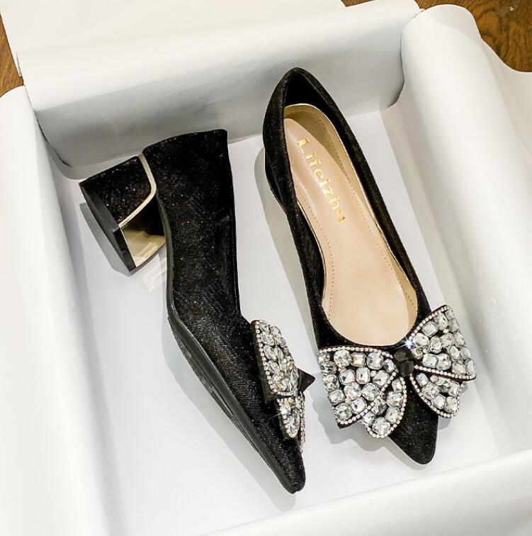 Designer Woman Shoes Crystal Pumps Low Heeled Party Bride Wedding Shoes Female Sequin Loafers Ladies Dress High Heels