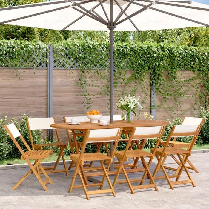 VidaXL Chaises de jardin pliantes lot de 8 tissu et bois massif, siège de jardin, chaise de patio, chaise à manger de 3214612