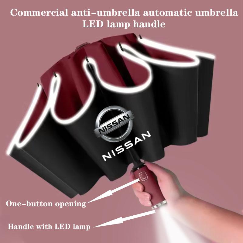 For Nissan MBQ0Car Led Umbrellas Automatic Folding Windproof Sunshade Umbrella Sticker For Nissan J10 X-Trail Qashqai Juke Leaf Micra NOTE Car