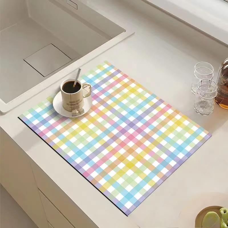 1pc Solid Color Drying Mat Non-Slip Absorbent Mat Tableware Kitchen Counter Drain Mats Placemats for Table