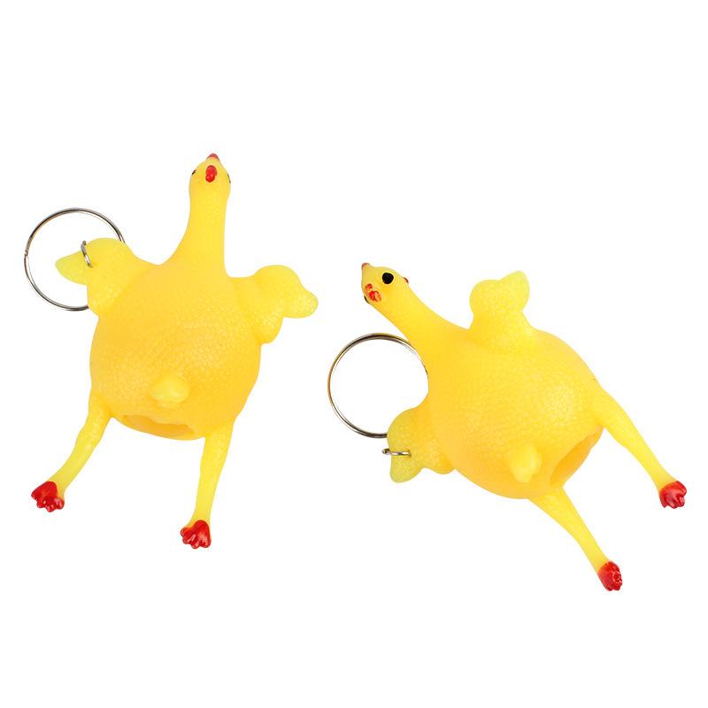 Cartoon Squeezing Egg-Laying Hen Keychain - Fun Stress Relief and Prank Toy