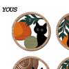 Animal Wall Decoration 4Pcs Black Cat Decor Set, Boho Cartoon Hanging Art, Set Farmhouse Rustic Wooden Plants Sign for Bedroom Living Room