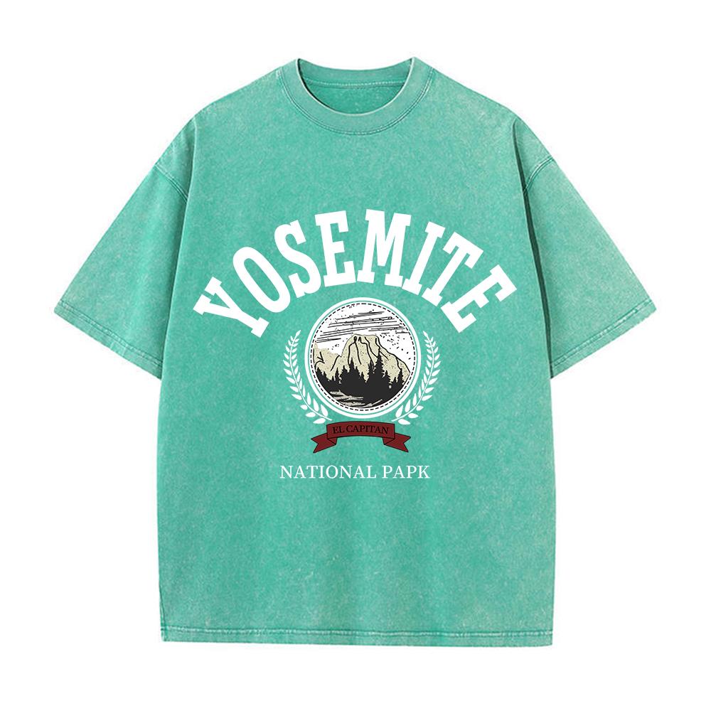 Dámská bavlněná praná trička módní design potisky národní park Yosemite krátký rukáv distressed kulatý výstřih volné pouliční oblečení