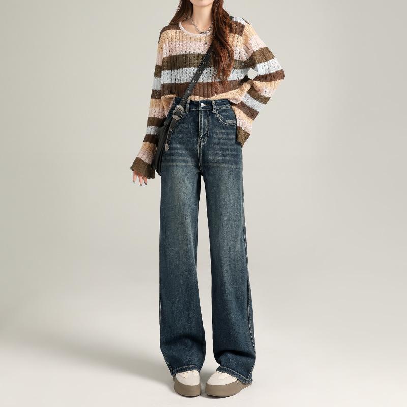 Straight Trousers for Women Spring Loose Narrow Version Wide-leg Jeans for Women Spring High Waist Denim Wide-leg Trousers for Women