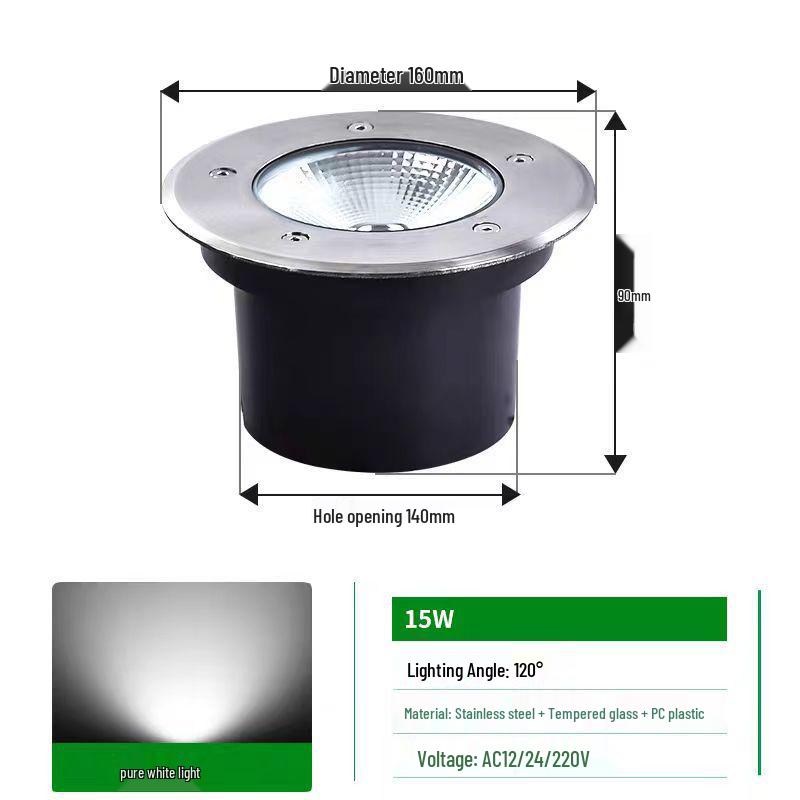LED Waterproof Outdoor In-Ground COB Light - Round/Square for Courtyard, Walkway, and Lawn Landscaping