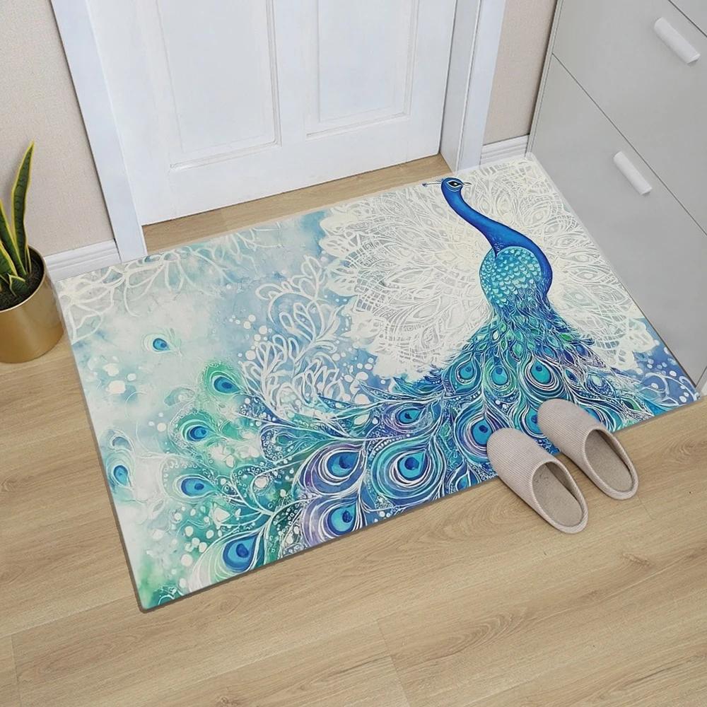 Peacock Printed Kitchen Carpet Living Room Dining Room Laundry Floor Mat Bath Balcony Hallway Non-slip Door Mat