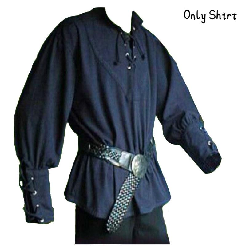 

Men s Vintage Loose-fitting Shirt With Retro Stand Collar And Tie Belt M синій