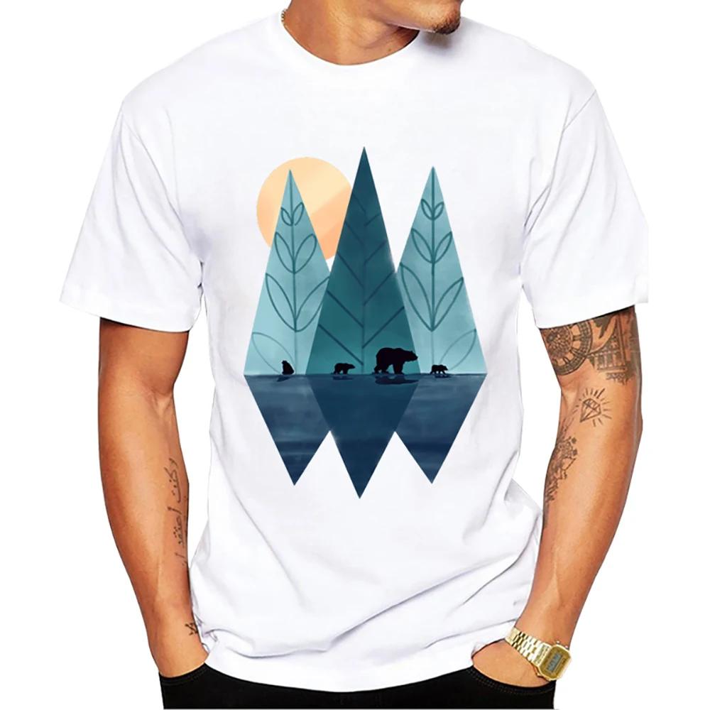 TEEHUB Mountain Sunset Brushstrokes Men T-Shirt African Safari Sunset T Shirts Short Sleeve Tshirts Geometric Harajuku Tee